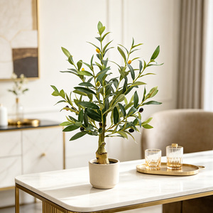 Arbre d'<span class=keywords><strong>olivier</strong></span> artificiel en gros, 60 cm, mini-plante en soie avec tige en bois pour décoration de table à manger, plantes d'intérieur - Product Image 1