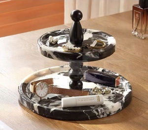 Bandeja de almacenamiento de decoración de entrada de mármol Natural, bandeja de joyería de aromaterapia, bandeja de fruta de doble capa - Product Image 5