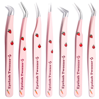 Pince à épiler pour extensions de cils volume à pointe en fibre à 90 degrés, motif fraise, pointe lisse, en acier inoxydable, logo personnalisé