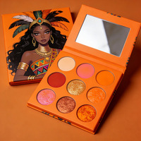 Palette de fards à paupières orange chaud 9 couleurs avec logo personnalisé, pigment professionnel, maquillage privé