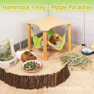 Hamaca de madera para hámster, conejillo de indias, nido para mascotas pequeñas, marco basculante de doble capa, uso en interiores, forma triangular, multifuncional - Product Image 3