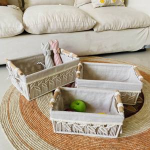Cestini <span class=keywords><strong>da</strong></span> collezione in tessuto artigianale Organizer in corda di cotone Set di fodere in tessuto rettangolari ogni giorno rimovibili in ferro rinforzato per - Product Image 1