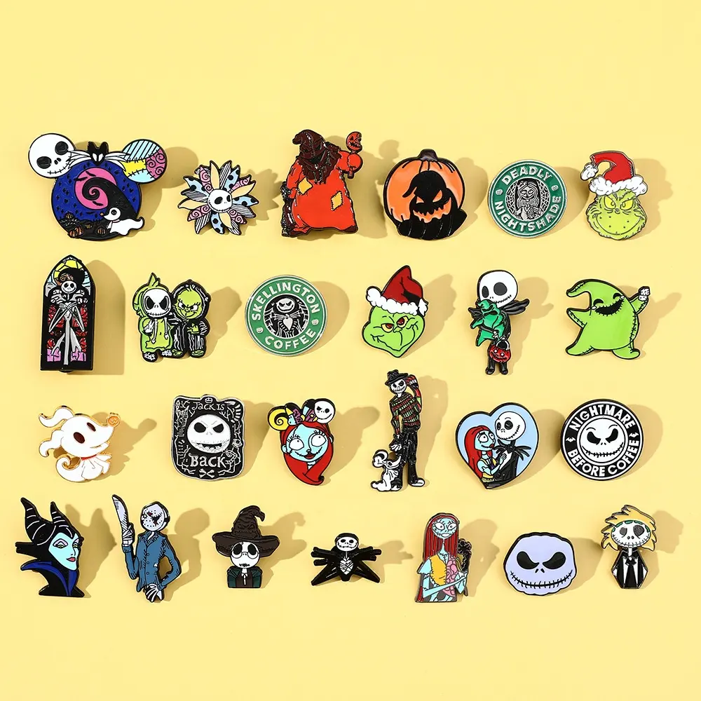 Hot Selling The Nightmare Before Christmas Anime Cartoon Metal Pins Collection Bags Clothes Decoration Badge Brooches