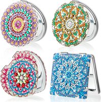 DIY Diamant Peinture Mandala Miroir de Maquillage Double Face Percé Plein Foret Diamant Cristal Fleur Pliable Femmes Mini Miroirs