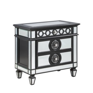 Black Mirrored Nightstand With 2 <b>Drawers</b> Wooden Furniture Glam Luxury Bedroom <b>Storage</b> <b>Drawer</b> - Product Image 3