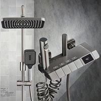 Ensemble de douche gris pistolet avec robinet à pression douce effet pluie, à affichage numérique intelligent, à touches de piano et à valve céramique massante