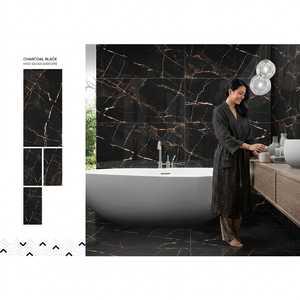 Losas de porcelana pulida Charcoal Black Onyx de 600x1200 mm para pisos y paredes - Product Image 1