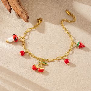 Fashion Charm Bracelet Gold Plated Fruit Pendant Strawberry Cherry Mushroom Women's Jewelry Gift - Product Image 2