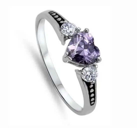 Kustom Pabrik cincin pernikahan pertunangan perak 925 Sterling cincin Amethyst kristal hati abadi ungu perhiasan pengantin