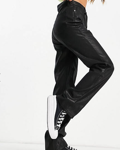 LILUO 2025 Offre Spéciale Streetwear Loose Leg Wax Coated <span class=keywords><strong>Skinny</strong></span> Jeans Black Button Women High Waist Spandex Stretchy Denim Jeans - Product Image 4