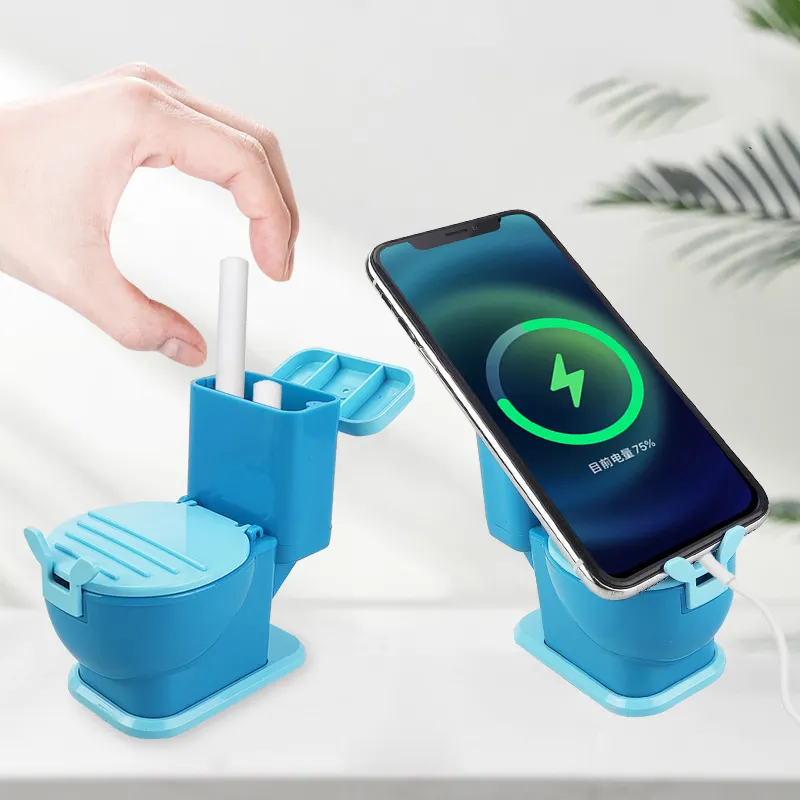 New ABS Plastic Mobile Phone Stand Desktop Multifunctional 5 Levels Toilet Shape Phone Holder for iPhone iPad