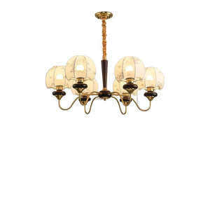 Lámpara Colgante LED de Estilo Retro Americano, de Nogal y Latón, con Globos de Vidrio Opal, Altura Ajustable, para Sala de Estar - Product Image 5