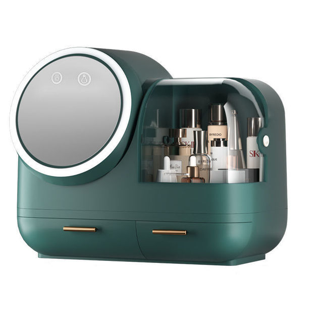 Factory Direct Home Plastic Led Makeup Box With Mirror Jewelry Storage Case Desktop Cosmetic Organizer Box