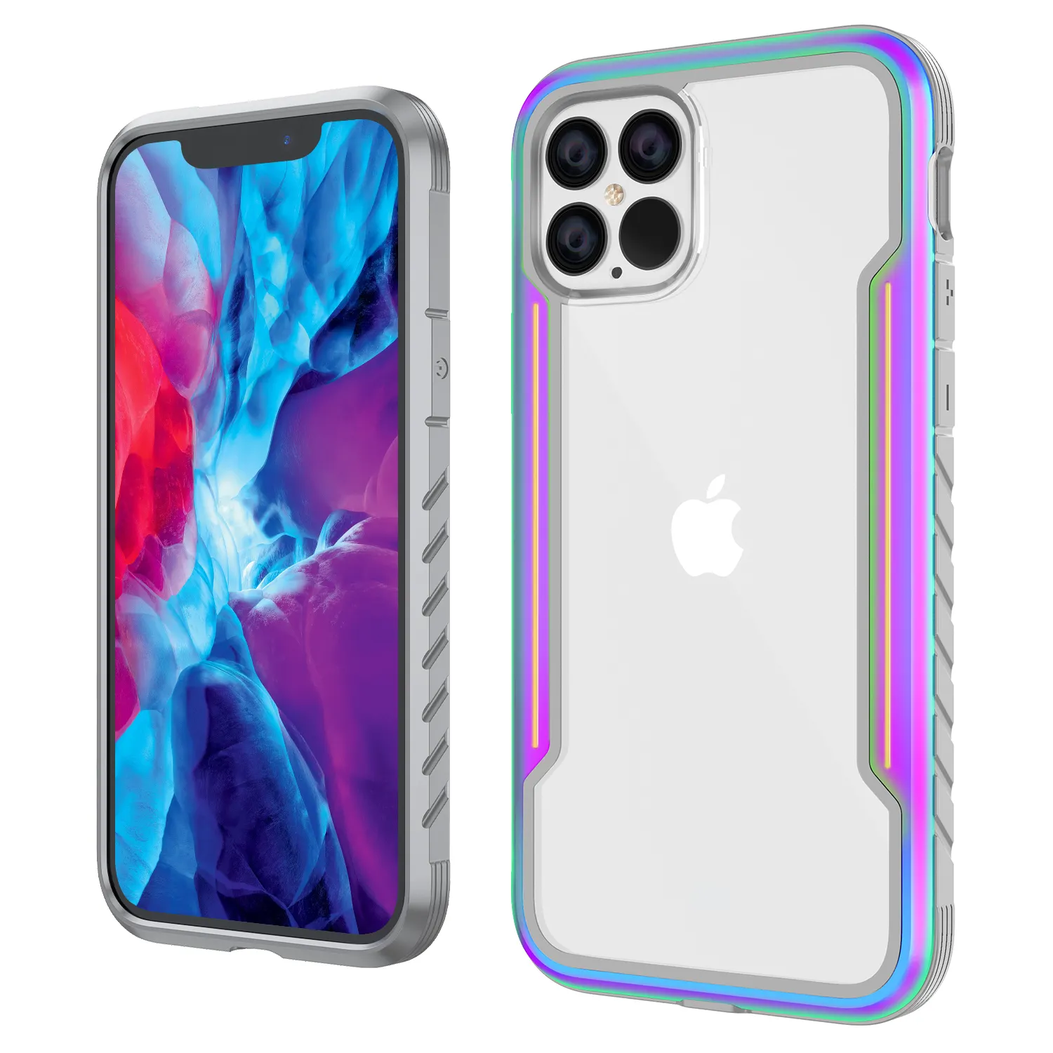 Iridescent Defense Shield Shockproof Grade Protective Metal Phone Case For iPhone 12 12 Pro 6.1inch