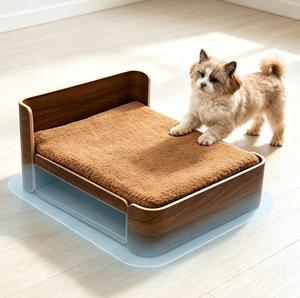 Wooden Elevated Dog Bed with Pull-Out Storage Drawer for Toys Snacks Raised Soft Cushion <b>Cat</b> Bed Anti-Damp Floor-Standing Pet - Product Image 1