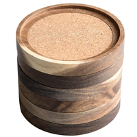 Sous-verres en bois d'acacia pour boissons, porte-gobelets empilables en liège absorbants et isolants, sous-verres rustiques pour table en bois