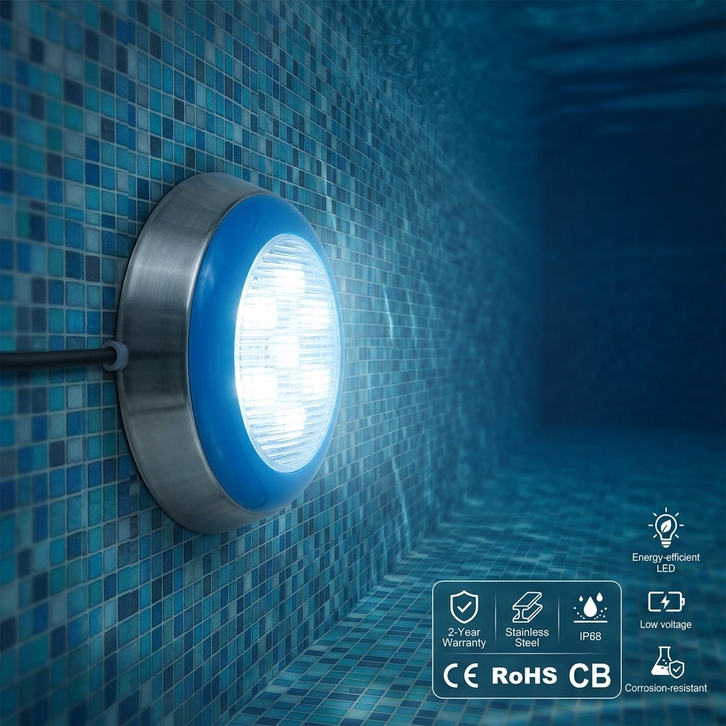 Over-Temperature Protection No Electric Shock Risk IP68 Fully Submersible CE RoHS Surface Mounted LED Swimming Pool Light