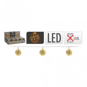Guirnalda de 10 LED en bolas doradas a pilas, ideal para decoración de interiores y exteriores, fiestas y ambiente festivo. - Product Image 1