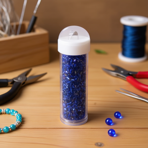 Perline ILAN Abalorio 03 blu luminose per la creazione di gioielli artigianali, 12 pezzi per tubo - Product Image 3