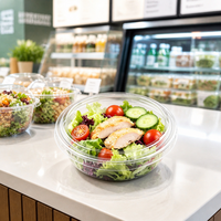 Bol à salade en plastique PET transparent en gros, 14oz 20oz, récipient rond avec couvercle, jetable, qualité alimentaire, empilable, hermétique, pour vente en gros