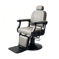Fauteuil de barbier moderne gris en PU, robuste, hydraulique, inclinable, avec appui-tête et repose-pieds