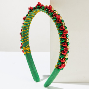 Nouveau serre-tête de Noël en velours fin, entièrement recouvert de perles multicolores et de clochettes, rouge et vert classiques, accessoires de cheveux pour femmes pour les fêtes de Noël - Product Image 3