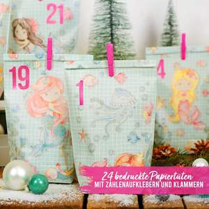 Papierdrachen Calendario <span class=keywords><strong>de</strong></span> Adviento Extravagante con 24 Bolsas <span class=keywords><strong>de</strong></span> Regalo Turquesa Resistentes al Grasa, 24 Pegatinas con Números, Manualidades con Motivo <span class=keywords><strong>de</strong></span> Sirena - Product Image 2