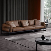 Canapé de bureau italien en cuir véritable, sectionnel, pour salle d'accueil d'entreprise, moderne, trois places, avec table basse, ensemble combiné