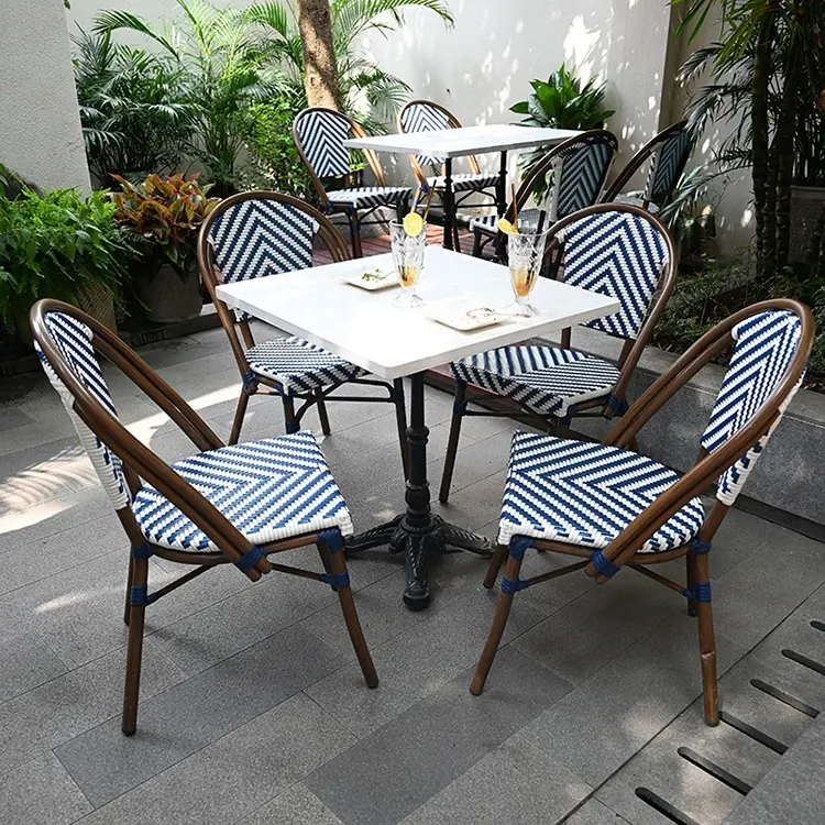 Conjunto de móveis de rattan ao ar livre, mobiliário bistro restaurante conjuntos de móveis personalizáveis móveis rattan jardim café mesa e cadeira