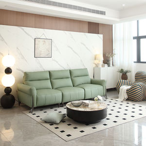 हरी चमड़े की पावर इलेक्ट्रिक रिक्लियर सोफे 1 + 3 मॉड्यूलर सोफे सेट बहु-कार्यात्मक दीवार पंक्ति समायोज्य सोफा - Product Image 2