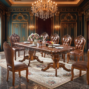 Solid Wood European Antique <b>Dining</b> Set Leather <b>Dining</b> <b>Chairs</b> 8 Seater <b>Dining</b> Table Luxury Carved Furniture Minimalist Durable - Product Image 3