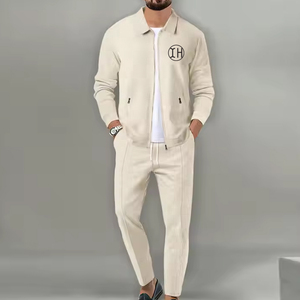 Nuovissimo Design: Completo Sportivo da <span class=keywords><strong>Uomo</strong></span> con Giacca a Maniche Lunghe e Zip, Set 2 Pezzi per Palestra e Fitness, <span class=keywords><strong>Tuta</strong></span> in Cotone <span class=keywords><strong>Slim</strong></span>-<span class=keywords><strong>Fit</strong></span>, Abbigliamento Casual - Product Image 4