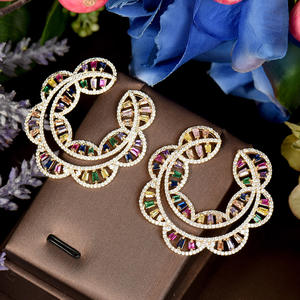 HIBRIDE Trendy kubische Zirkon Kristall Runde große Blume Stud Ohrring für Frauen Braut Hochzeit Party Schmuck Zubehör E-465 - Product Image 2