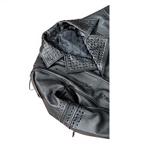 Wholesale Custom Streetwear <b>Punk</b> Rock Leather <b>Jacket</b> Unisex Black Metal Studs Graphic Print Breathable Winter Front Traditional - Product Image 3