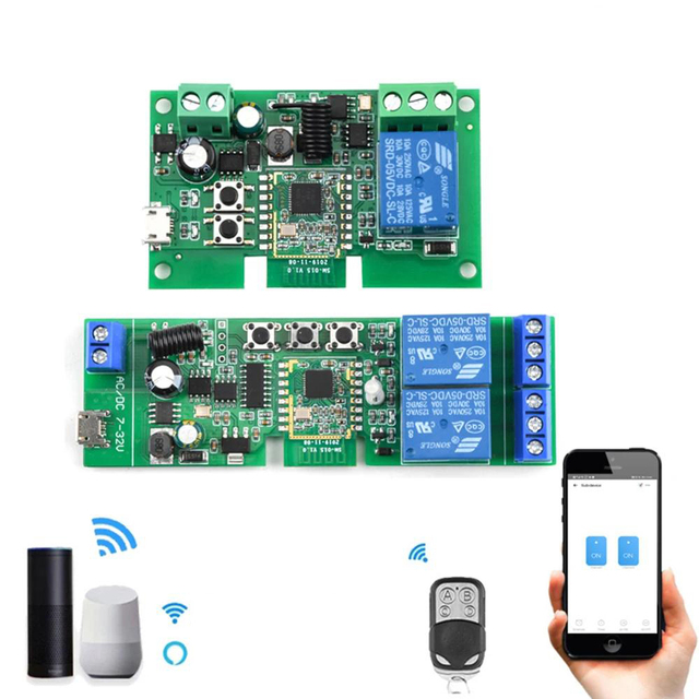 Hot Sales Zigbee Tuya Smart WiFi Relay Switch Module 1/2 Channel AC/DC 7-32V USB 5V RF/APP Wireless Remote Control Smart Home