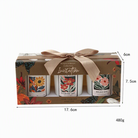 Ensemble cadeau de 3 bougies parfumées en cire de soja avec tasses en céramique à motifs floraux, décoration botanique pour la maison, mariage, Saint-Valentin, Noël