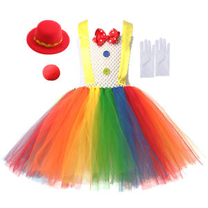 Costume de clown d'Halloween, tutu arc-en-ciel, costume de clown amusant pour filles, tenue de <span class=keywords><strong>blague</strong></span> de carnaval avec collier, bandeau, nez, gants, 2-10 <span class=keywords><strong>ans</strong></span> - Product Image 4