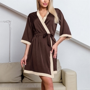Ensemble personnalisé livraison directe de vêtements de nuit longs en soie 2 pièces pyjamas de luxe, vêtements de nuit kimono pyjamas unis en satin pour femmes/ - Product Image 3