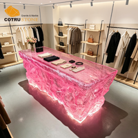 Comptoir de bar en résine rose moderne de luxe Cotrustone, table personnalisée avec rétroéclairage LED pour salon, hôtel, club, restaurant