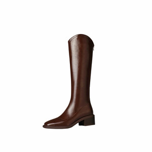 Bottes de chevalier marron élégantes en cuir pour femme, nouveau style, à talon épais, vente en gros d'usine - Product Image 2
