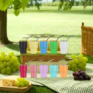 Цветные чашки из нержавеющей стали с двойной стенкой и вакуумной изоляцией, маленькие 3 унции, сублимационные стеклянные стаканы, набор из 6 стаканов с крышкой и соломой