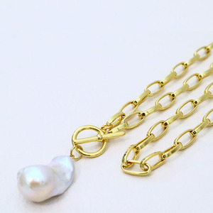 도매 <span class=keywords><strong>14k</strong></span> 골드 채워진 진주 체인 천연 담수 민물 바로크 진주 목걸이 남성용 여성용 - Product Image 3