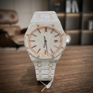 <b>Rose</b> Gold Moissanite & Stainless Steel Round Watch Dial with Glass 10 Bar Water Resistance and Bracelet Clasp - Product Image 3