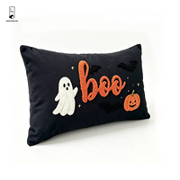 Housse de coussin lombaire Halloween Boo 50x30, broderie en tissu éponge, motif fantôme, citrouille, chauve-souris, housse de coussin décorative d'automne pour canapé et maison