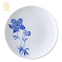 Assiettes Rondes Bleues Simples et Créatives en Porcelaine Fine, Service de Table Émaillé, Compatible Lave-Vaisselle pour la Maison ou les Mariages