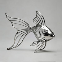 Sculpture en métal en acier inoxydable, paysage, petite statue de poisson rouge, décoration personnalisée, jardin, bureau, art océanique, décoration