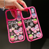 Casing Handphone Glitter Strawberry Cherry Bow untuk iPhone 17 16 15 14 Pro Max Kupu-kupu Bunga Resin ROSE DIY Bintang Penutup Belakang