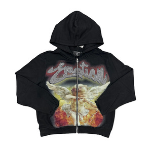 Sudadera con Capucha de Algodón Estampada con Diseño de Emociones Mixtas Estilo Hip-Hop Urbano Americano, Corte Holgado, Otoño - Product Image 1