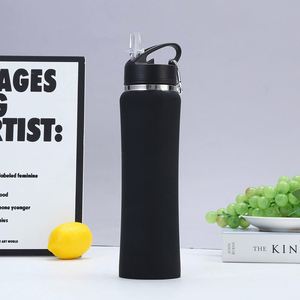 Bouteille isotherme sous vide en acier inoxydable, design cintré, 600ml 750ml, portable, avec couvercle à paille, réutilisable pour la randonnée et les voyages - Product Image 4