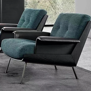<span class=keywords><strong>Fauteuil</strong></span> d'Appoint Simple Atunus en Cuir et <span class=keywords><strong>Lin</strong></span>, Chaise de Salon à Pieds Métalliques, Structure en Bois Massif, <span class=keywords><strong>Fauteuil</strong></span> de Détente Sedie Soggiorno - Product Image 5